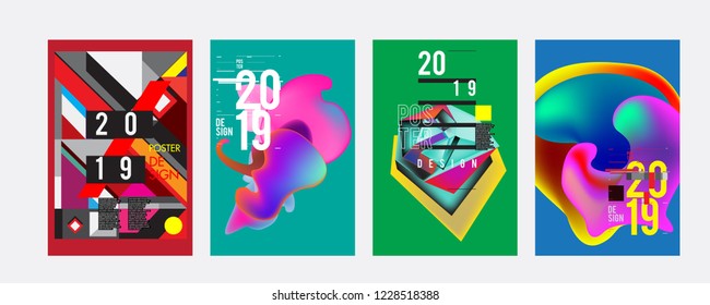 2019 New Abstract Poster Background Design Template. Vector Illustration and Typography Colorful Collage Cover and Page Layout Design Template in eps10. 