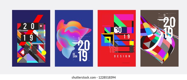 2019 New Abstract Poster Background Design Template. Vector Illustration and Typography Colorful Collage Cover and Page Layout Design Template in eps10. 