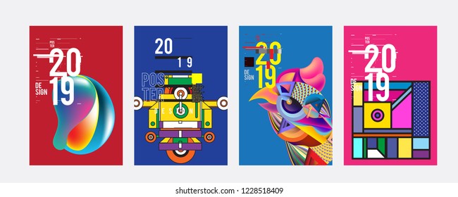 2019 New Abstract Poster Background Design Template. Vector Illustration and Typography Colorful Collage Cover and Page Layout Design Template in eps10. 