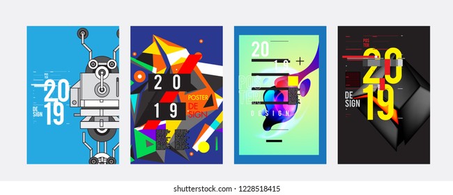 2019 New Abstract Poster Background Design Template. Vector Illustration and Typography Colorful Collage Cover and Page Layout Design Template in eps10. 