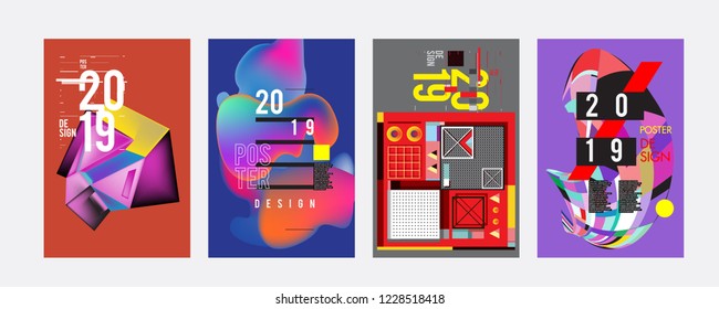 2019 New Abstract Poster Background Design Template. Vector Illustration and Typography Colorful Collage Cover and Page Layout Design Template in eps10. 