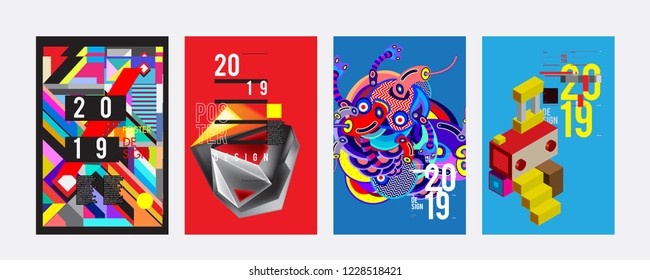 2019 New Abstract Poster Background Design Template. Vector Illustration and Typography Colorful Collage Cover and Page Layout Design Template in eps10. 