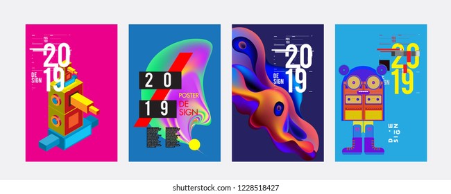 2019 New Abstract Poster Background Design Template. Vector Illustration and Typography Colorful Collage Cover and Page Layout Design Template in eps10. 