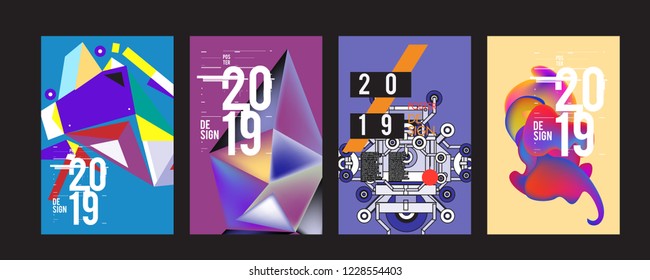 2019 New Abstract Poster Background Design Template. Vector Illustration and Typography Colorful Collage Cover and Page Layout Design Template in eps10. 