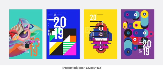 2019 New Abstract Poster Background Design Template. Vector Illustration and Typography Colorful Collage Cover and Page Layout Design Template in eps10. 