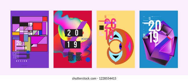 2019 New Abstract Poster Background Design Template. Vector Illustration and Typography Colorful Collage Cover and Page Layout Design Template in eps10. 