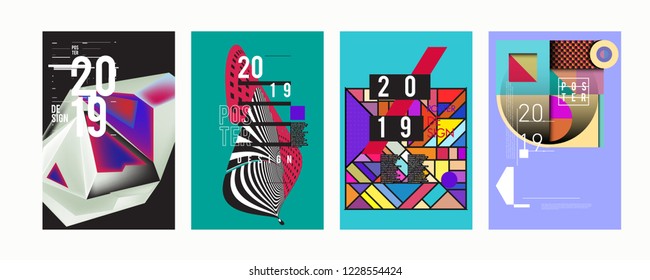 2019 New Abstract Poster Background Design Template. Vector Illustration and Typography Colorful Collage Cover and Page Layout Design Template in eps10. 