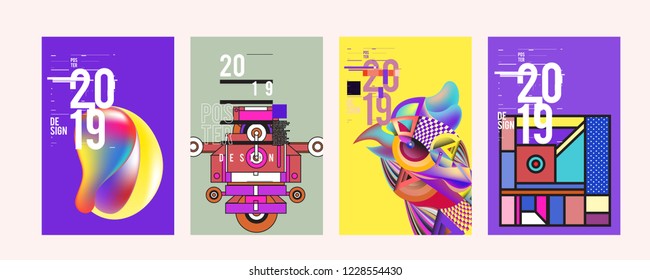 2019 New Abstract Poster Background Design Template. Vector Illustration and Typography Colorful Collage Cover and Page Layout Design Template in eps10. 
