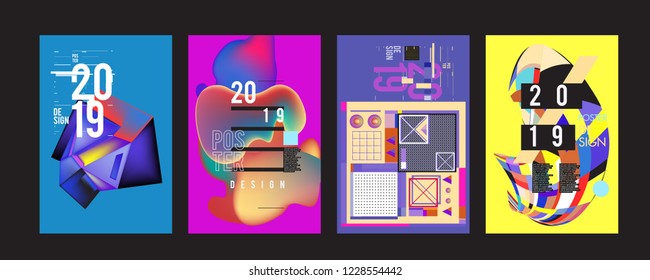 2019 New Abstract Poster Background Design Template. Vector Illustration and Typography Colorful Collage Cover and Page Layout Design Template in eps10. 