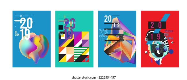 2019 New Abstract Poster Background Design Template. Vector Illustration and Typography Colorful Collage Cover and Page Layout Design Template in eps10. 