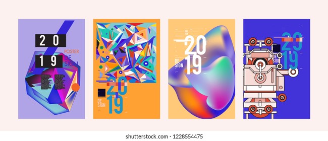 2019 New Abstract Poster Background Design Template. Vector Illustration and Typography Colorful Collage Cover and Page Layout Design Template in eps10. 