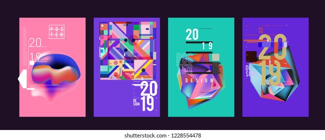 2019 New Abstract Poster Background Design Template. Vector Illustration and Typography Colorful Collage Cover and Page Layout Design Template in eps10. 