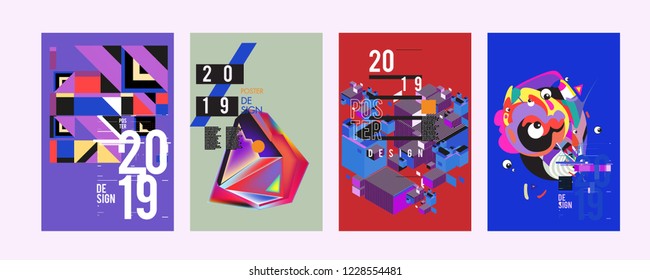 2019 New Abstract Poster Background Design Template. Vector Illustration and Typography Colorful Collage Cover and Page Layout Design Template in eps10. 
