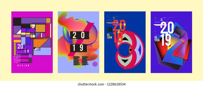 2019 New Abstract Poster Background Design Template. Vector Illustration and Typography Colorful Collage Cover and Page Layout Design Template in eps10. 