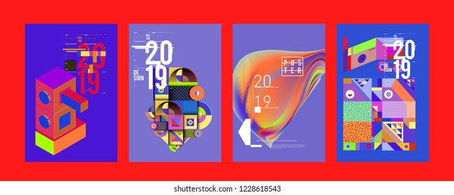 2019 New Abstract Poster Background Design Template. Vector Illustration and Typography Colorful Collage Cover and Page Layout Design Template in eps10. 