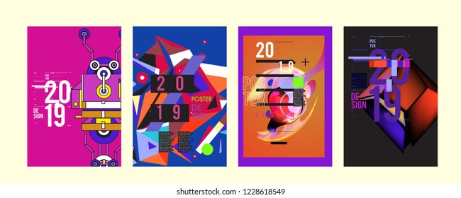 2019 New Abstract Poster Background Design Template. Vector Illustration and Typography Colorful Collage Cover and Page Layout Design Template in eps10. 