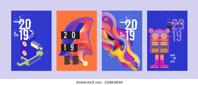 2019 New Abstract Poster Background Design Template. Vector Illustration and Typography Colorful Collage Cover and Page Layout Design Template in eps10. 