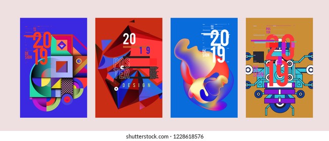 2019 New Abstract Poster Background Design Template. Vector Illustration and Typography Colorful Collage Cover and Page Layout Design Template in eps10. 