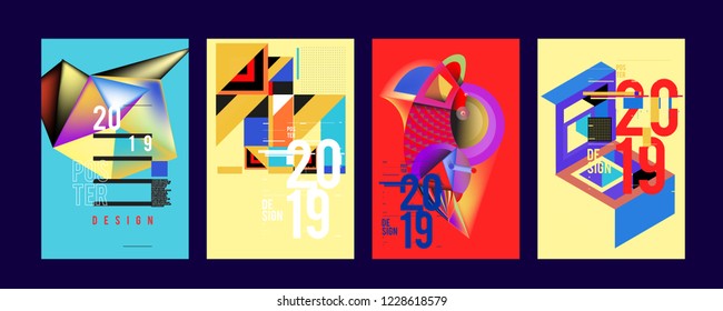 2019 New Abstract Poster Background Design Template. Vector Illustration and Typography Colorful Collage Cover and Page Layout Design Template in eps10. 