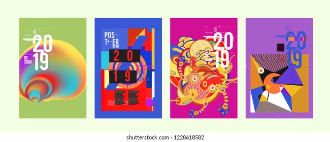 2019 New Abstract Poster Background Design Template. Vector Illustration and Typography Colorful Collage Cover and Page Layout Design Template in eps10. 