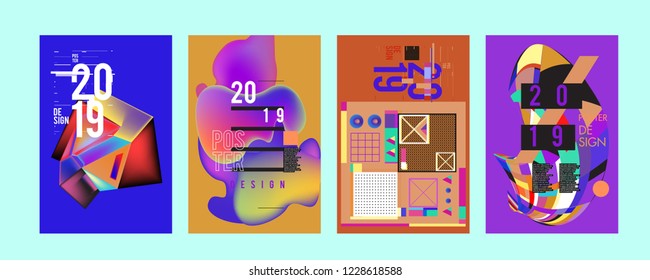 2019 New Abstract Poster Background Design Template. Vector Illustration and Typography Colorful Collage Cover and Page Layout Design Template in eps10. 