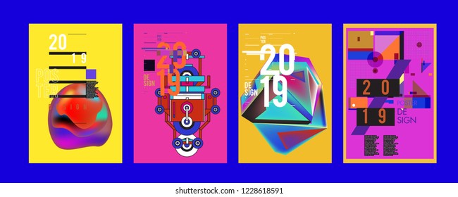 2019 New Abstract Poster Background Design Template. Vector Illustration and Typography Colorful Collage Cover and Page Layout Design Template in eps10. 