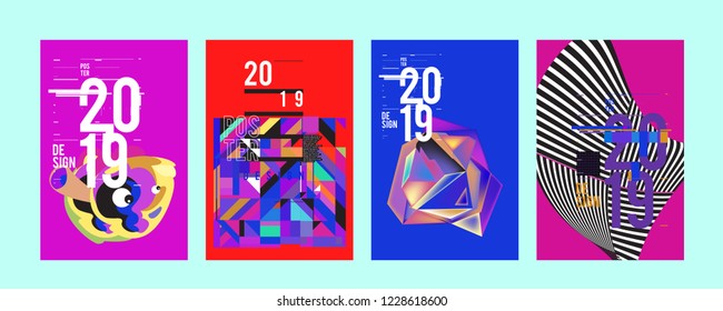 2019 New Abstract Poster Background Design Template. Vector Illustration and Typography Colorful Collage Cover and Page Layout Design Template in eps10. 