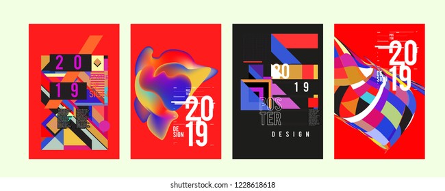 2019 New Abstract Poster Background Design Template. Vector Illustration and Typography Colorful Collage Cover and Page Layout Design Template in eps10. 