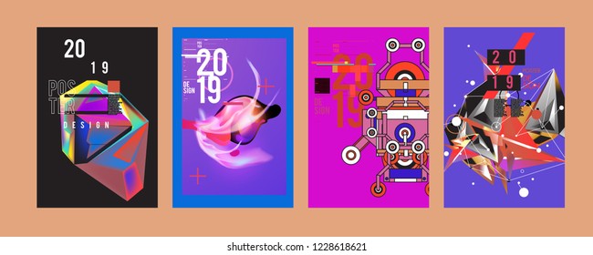 2019 New Abstract Poster Background Design Template. Vector Illustration and Typography Colorful Collage Cover and Page Layout Design Template in eps10. 
