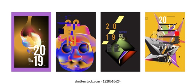 2019 New Abstract Poster Background Design Template. Vector Illustration and Typography Colorful Collage Cover and Page Layout Design Template in eps10. 