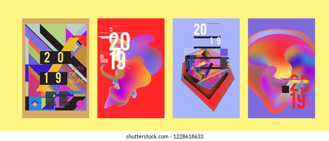 2019 New Abstract Poster Background Design Template. Vector Illustration and Typography Colorful Collage Cover and Page Layout Design Template in eps10. 