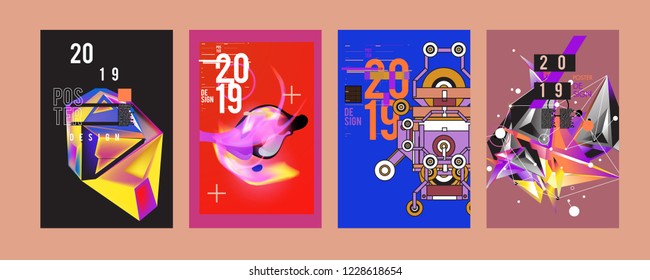 2019 New Abstract Poster Background Design Template. Vector Illustration and Typography Colorful Collage Cover and Page Layout Design Template in eps10. 