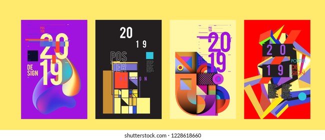 2019 New Abstract Poster Background Design Template. Vector Illustration and Typography Colorful Collage Cover and Page Layout Design Template in eps10. 