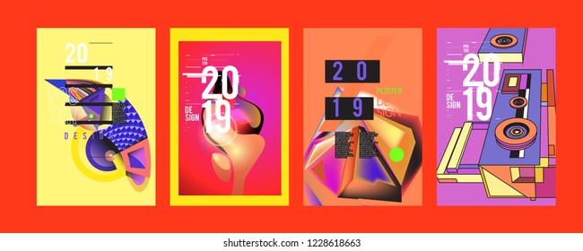 2019 New Abstract Poster Background Design Template. Vector Illustration and Typography Colorful Collage Cover and Page Layout Design Template in eps10. 