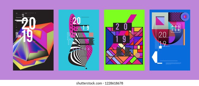 2019 New Abstract Poster Background Design Template. Vector Illustration and Typography Colorful Collage Cover and Page Layout Design Template in eps10. 