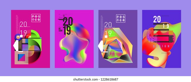 2019 New Abstract Poster Background Design Template. Vector Illustration and Typography Colorful Collage Cover and Page Layout Design Template in eps10. 