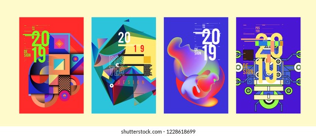 2019 New Abstract Poster Background Design Template. Vector Illustration and Typography Colorful Collage Cover and Page Layout Design Template in eps10. 