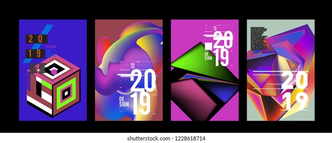 2019 New Abstract Poster Background Design Template. Vector Illustration and Typography Colorful Collage Cover and Page Layout Design Template in eps10. 