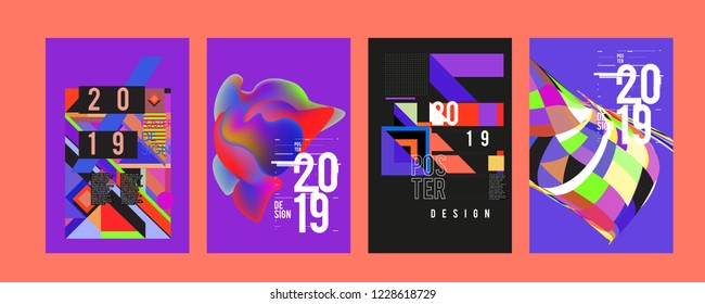 2019 New Abstract Poster Background Design Template. Vector Illustration and Typography Colorful Collage Cover and Page Layout Design Template in eps10. 