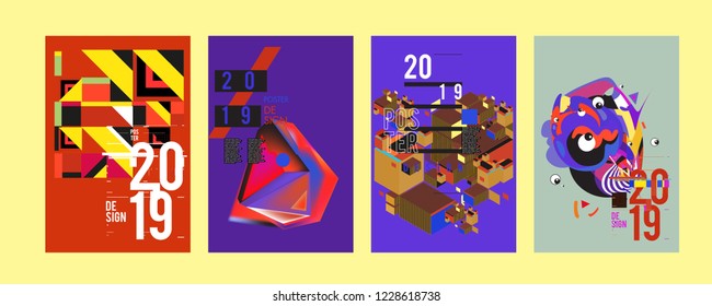 2019 New Abstract Poster Background Design Template. Vector Illustration and Typography Colorful Collage Cover and Page Layout Design Template in eps10. 
