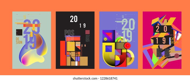 2019 New Abstract Poster Background Design Template. Vector Illustration and Typography Colorful Collage Cover and Page Layout Design Template in eps10. 