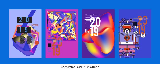 2019 New Abstract Poster Background Design Template. Vector Illustration and Typography Colorful Collage Cover and Page Layout Design Template in eps10. 