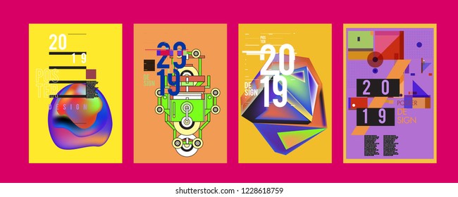 2019 New Abstract Poster Background Design Template. Vector Illustration and Typography Colorful Collage Cover and Page Layout Design Template in eps10. 