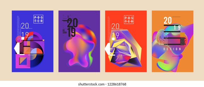 2019 New Abstract Poster Background Design Template. Vector Illustration and Typography Colorful Collage Cover and Page Layout Design Template in eps10. 