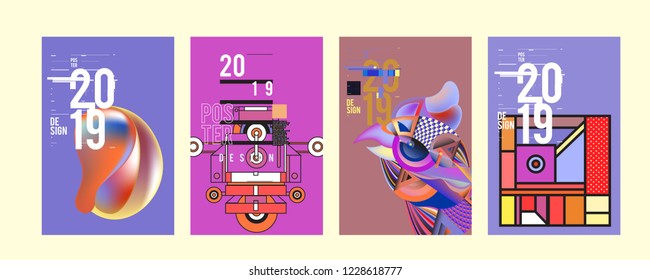 2019 New Abstract Poster Background Design Template. Vector Illustration and Typography Colorful Collage Cover and Page Layout Design Template in eps10. 