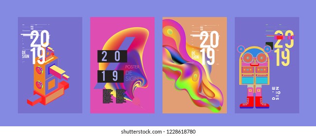 2019 New Abstract Poster Background Design Template. Vector Illustration and Typography Colorful Collage Cover and Page Layout Design Template in eps10. 