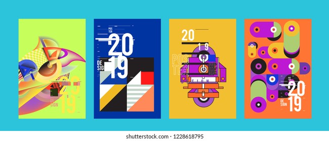 2019 New Abstract Poster Background Design Template. Vector Illustration and Typography Colorful Collage Cover and Page Layout Design Template in eps10. 