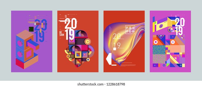 2019 New Abstract Poster Background Design Template. Vector Illustration and Typography Colorful Collage Cover and Page Layout Design Template in eps10. 