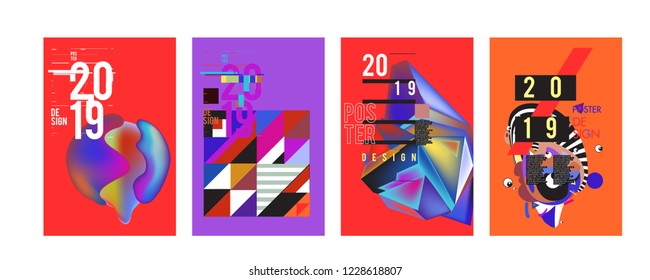 2019 New Abstract Poster Background Design Template. Vector Illustration and Typography Colorful Collage Cover and Page Layout Design Template in eps10. 