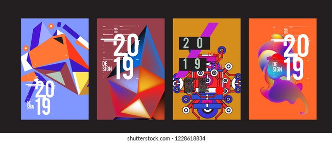 2019 New Abstract Poster Background Design Template. Vector Illustration and Typography Colorful Collage Cover and Page Layout Design Template in eps10. 